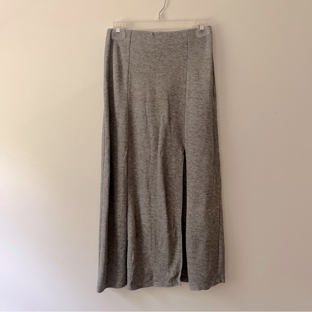 Women's Gray Midi Skirt with Front Slit